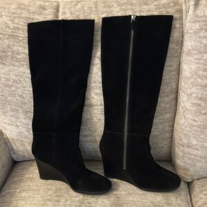 Franco Sarto Black Over the Knee Boots Sleek Suede Design